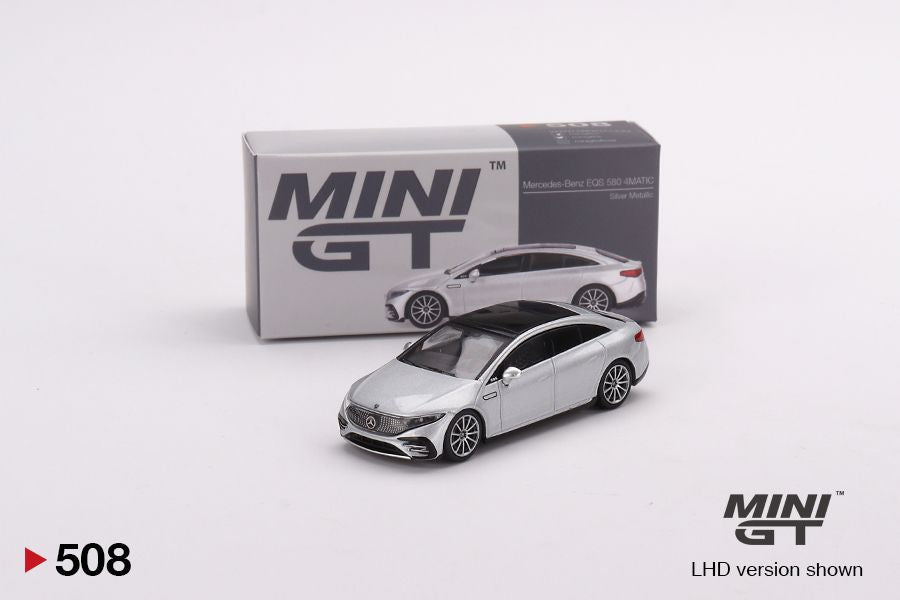 1:64 Mini GT #508 Mercedes-Benz EQS 580 4MATIC (High Tech Silver Metallic) Limited Edition mgt00508