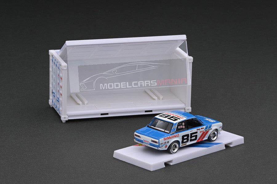 1:64 Tarmac Works 1:64 BRE Datsun 510 #85 Blue/White with Container Limited Edition T64-052-BRE85