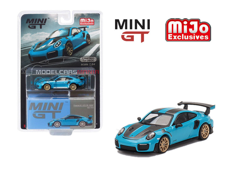 1/64 Mini GT #344 Porsche 991 GT2 RS Weissach Package Miami Blue Limited Edition mgt00344