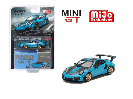 1/64 Mini GT #344 Porsche 991 GT2 RS Weissach Package Miami Blue Limited Edition mgt00344