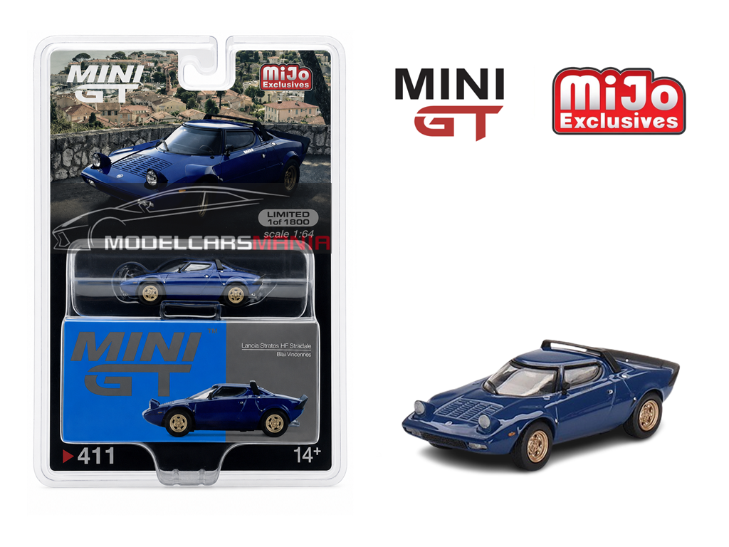 1:64 Mini GT #411 Lancia Stratos HF Stradale Bleu Vincennes Limited Edition mgt00411