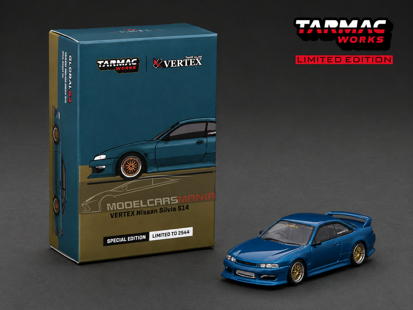 1:64 Tarmac Works VERTEX Nissan Silvia S14 Blue Green Metallic Nismo Festival Exclusive T64G-018-GR