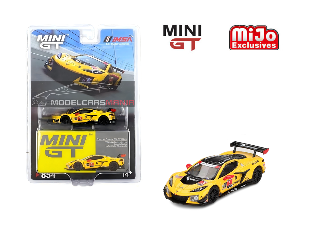 1/64 Mini GT #854 Chevrolet Corvette Z06 GT3.R #3 Corvette Racing by Pratt Miller Motorsports 2024 IMSA Daytona 24 Hrs Limited Edition mgt00854
