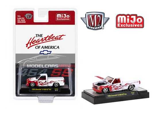 1/64 M2 Machines 1990 Chevrolet C1500 SS454 White w/Red Flames Limited Edition MiJo Exclusives 31500-MJS58
