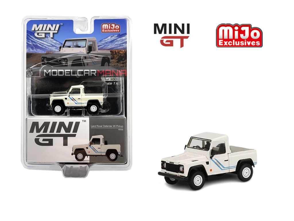 1/64 Mini GT #338 Land Rover Defender 90 Pickup White Limited Edition mgt00338
