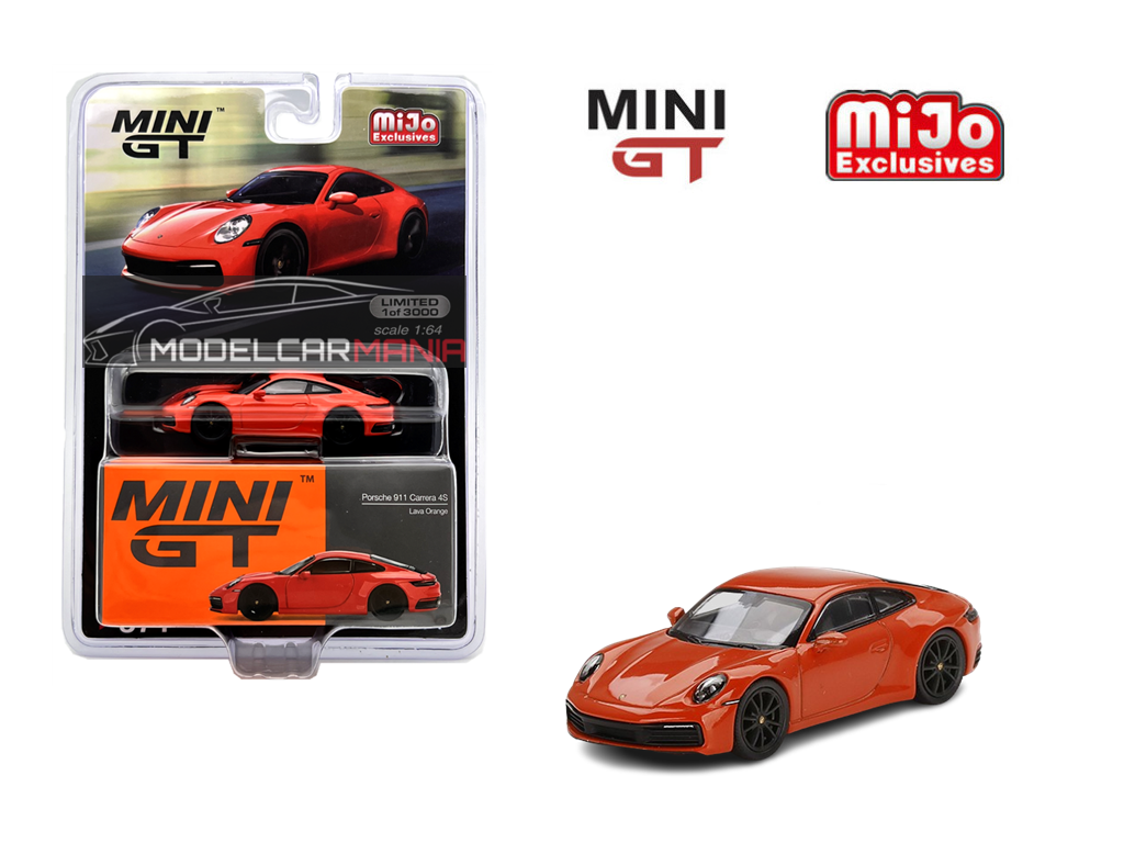 1:64 Mini GT #371 Porsche 911 (992) Carrera 4S Lava Orange Limited Edition MGT00371