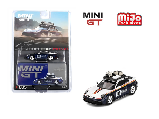 1/64 Mini GT #805 Porsche 911 Dakar Rallye Design Package White/Gentian Blue Metallic Limited Edition mgt00805