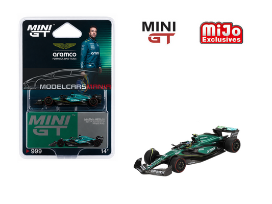 1:64 Mini GT #999 Aston Martin AMR24 #14 Fernando Alonso 2024 F1 2024 Bahrain GP Limited Edition MGT00999