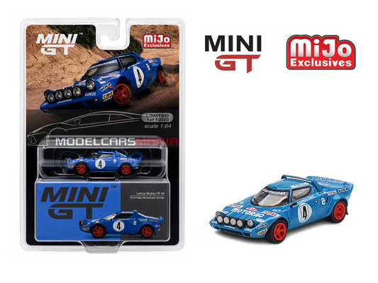1:64 Mini GT #504 Lancia Stratos HF 1979 Rally MonteCarlo Winner #4 Blue Limited Edition MGT00504