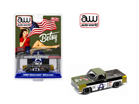 1/64 Auto World 1980 Chevrolet Silverado Pickup Chrome Pinup Girl Betsy Limited 4,800 Limited Edition CP7833