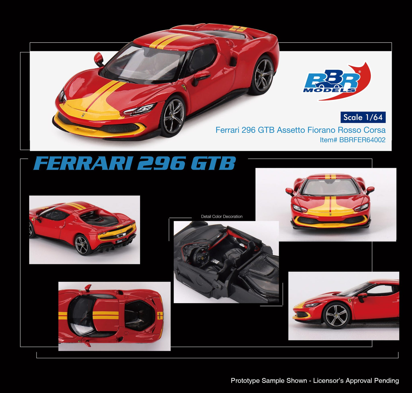 1/64 BBR Models Ferrari 296 GTB Assetto Fiorano – Rosso Corsa BBRFER64002
