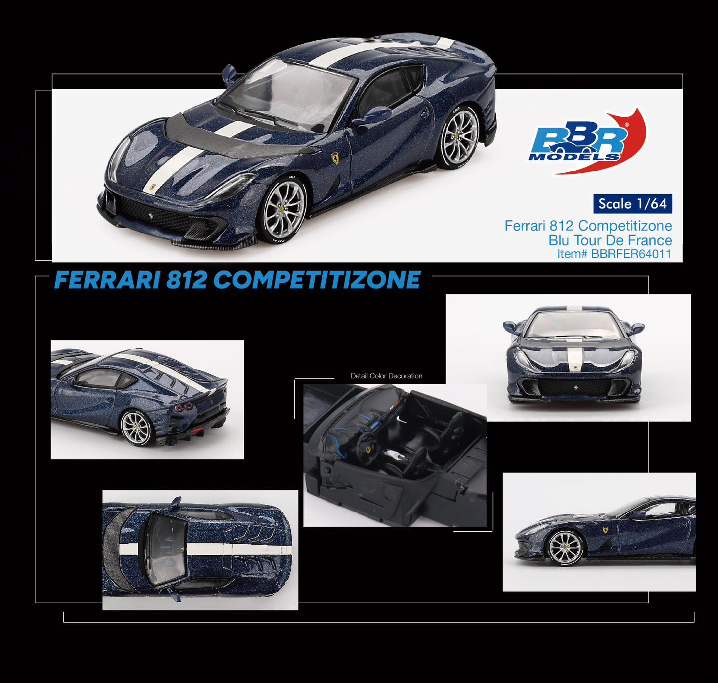 1/64 BBR Models Ferrari 812 Competitizone Blue Tour De France Limited Edition BBRFER64011