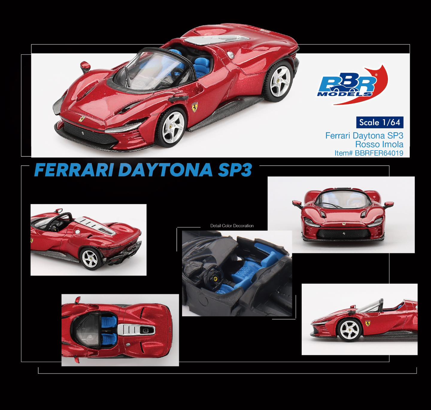 1/64 BBR Models Ferrari Daytona SP3 Rosso Imola Limited Edition BBRFER64019