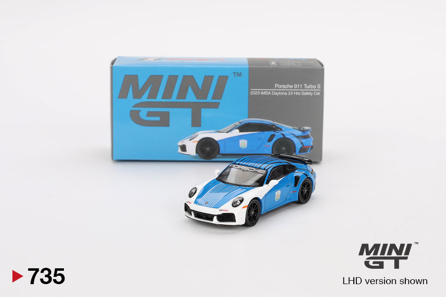 1/64 Mini GT #735 Porsche 911 Turbo S Safety Car 2023 IMSA Daytona 24 Hours Blue Limited Edition mgt00735