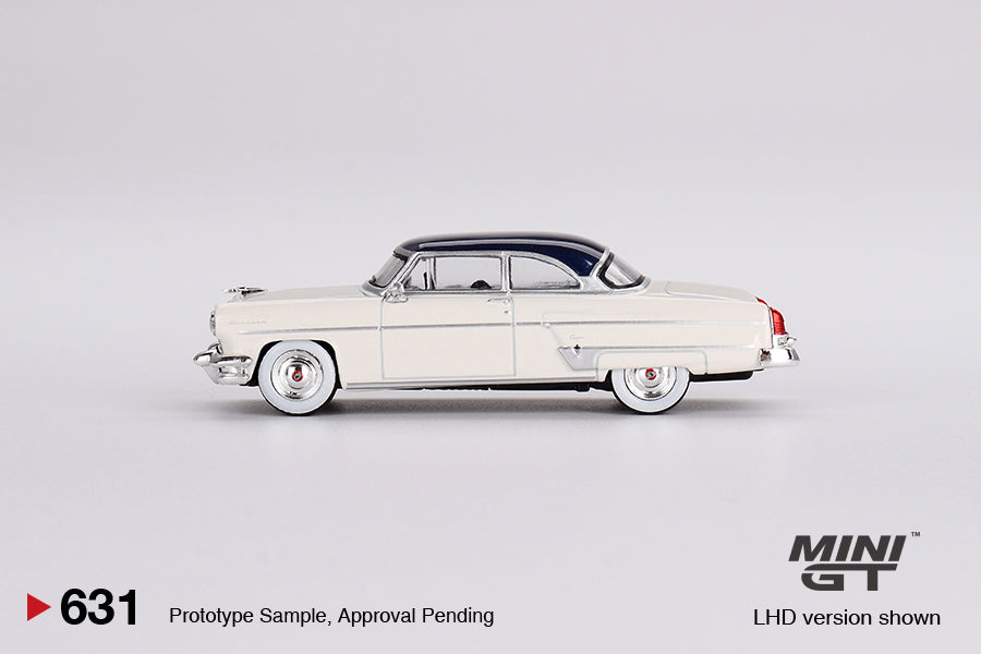 1/64 Mini GT #631 Lincoln Capri 1954 – Arctic White / Atlantic Blue Limited Edition mgt00631