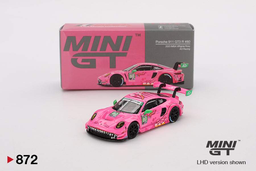 1:64 Mini GT#872 Porsche 911 GT3 R #80 AO Racing 2023 IMSA VIRginia Roxy Pink Limited Edition mgt00872