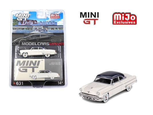 1/64 Mini GT #631 Lincoln Capri 1954 – Arctic White / Atlantic Blue Limited Edition mgt00631