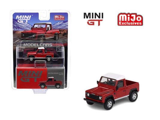 1:64 Mini GT #323 Land Rover Defender 90 Pickup – Masai Red Limited Edition mgt00323