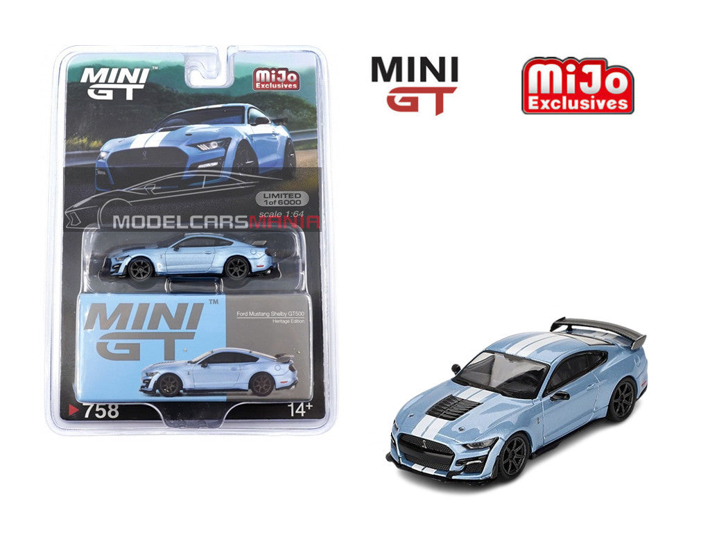 1:64 Mini GT #758 Ford Mustang Shelby GT500 Heritage Edition – blue Limited Edition mgt00758