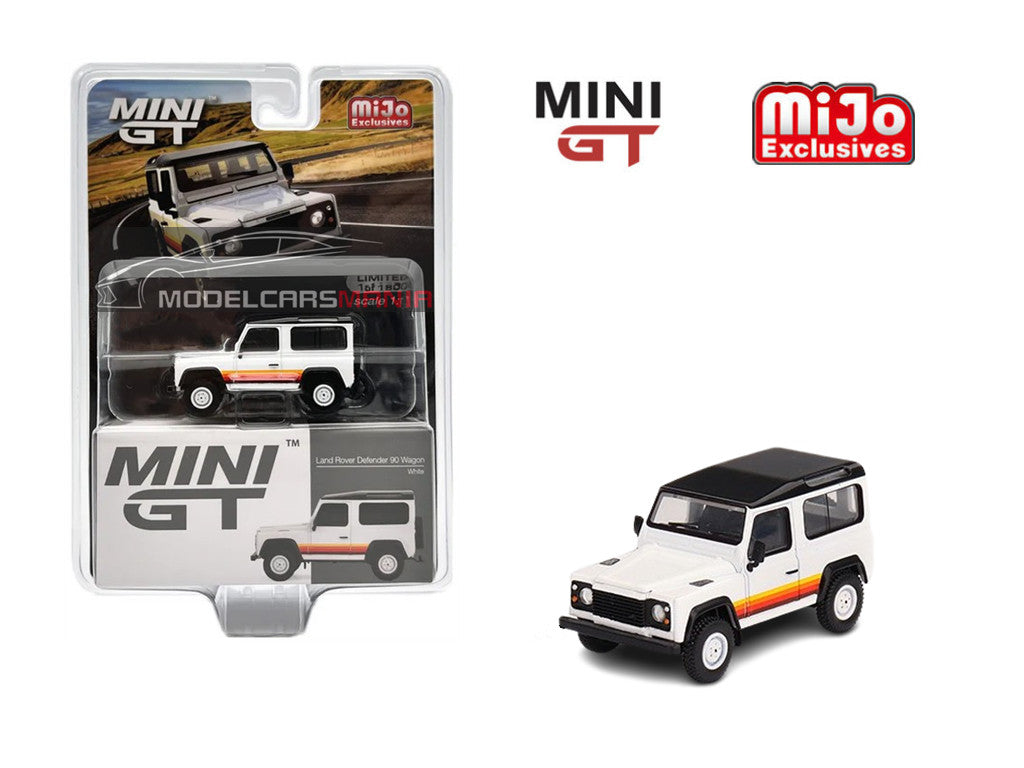 1:64 Mini GT #378 Land Rover Defender 90 Wagon White Limited Edition mgt00378