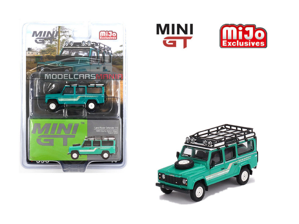 1:64 Mini GT #590 Land Rover Defender 110 Station Wagon – Trident Green Limited Edition mgt00590
