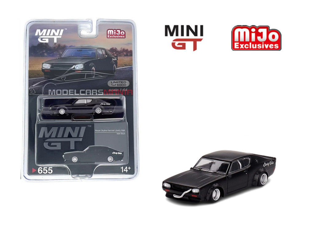 1:64 Mini GT #655 Nissan Skyline Kenmeri Liberty Walk Matt Black Limited Edition MGT00655
