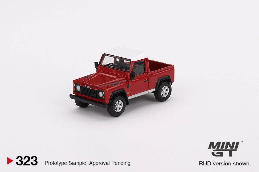 1:64 Mini GT #323 Land Rover Defender 90 Pickup – Masai Red Limited Edition mgt00323