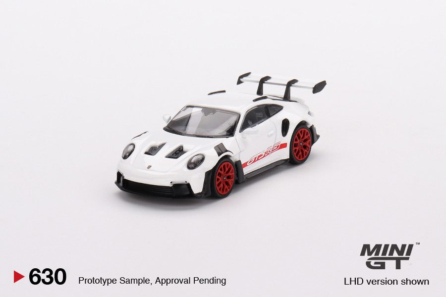 1/64 MINI GT #630 Porsche 911 (992) GT3 RS – White with Pyro Red Accent Package Limited Edition mgt00630