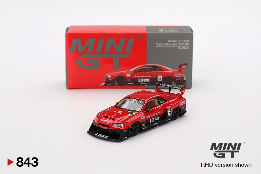 1/64 Mini GT #843 Nissan LB-ER34 Super Silhouette SKYLINE – Red/Black Limited Edition mgt00843