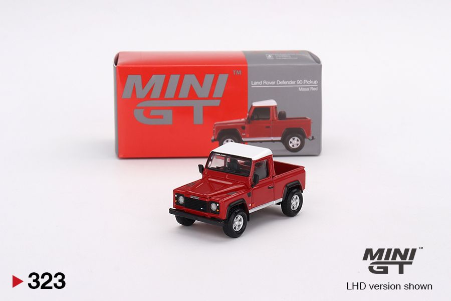 1:64 Mini GT #323 Land Rover Defender 90 Pickup – Masai Red Limited Edition mgt00323
