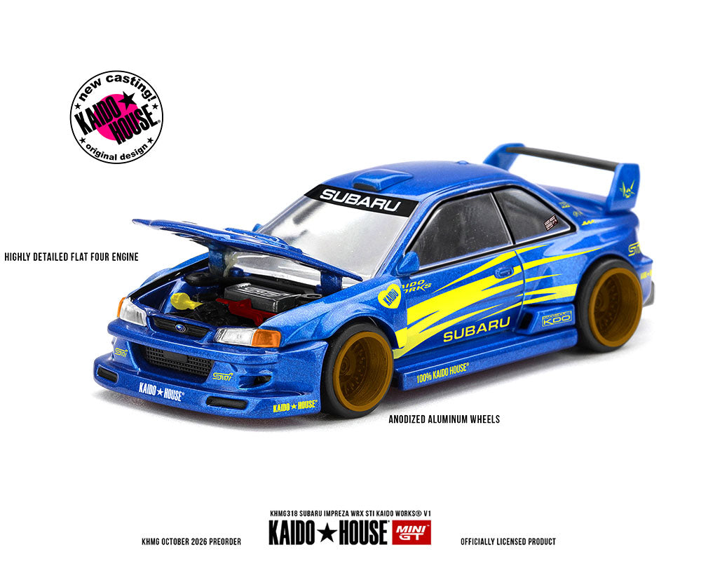 Pre-Order | 1:64 Kaido House x Mini GT Subaru Impreza WRX STI KAIDO WORKS V1 – Blue Limited Edition KHMG318