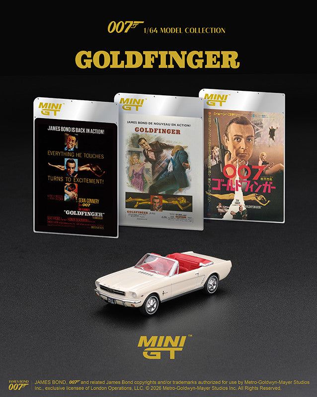 Pre-Order | 1:64 Mini GT #928 James Bond 007 1964 Ford Mustang Convertible “Goldfinger” English Packaging Limited Edition MGT00928-007E