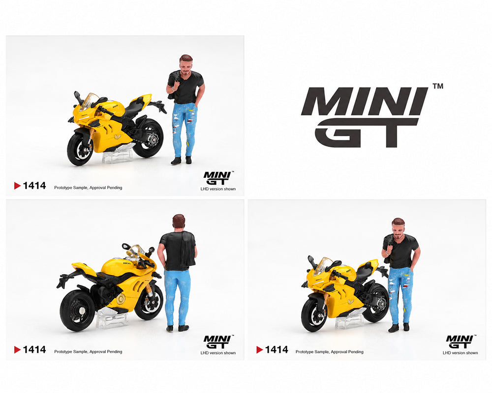 Pre-Order | 1:64 Mini GT #1414 Ducati Panigale V4 S with Ducati Figure Yellow Limited Edition MGT01414