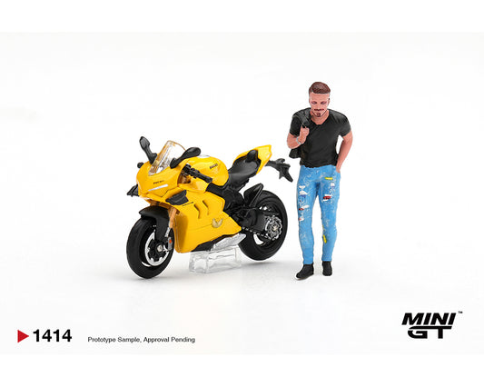 Pre-Order | 1:64 Mini GT #1414 Ducati Panigale V4 S with Ducati Figure Yellow Limited Edition MGT01414
