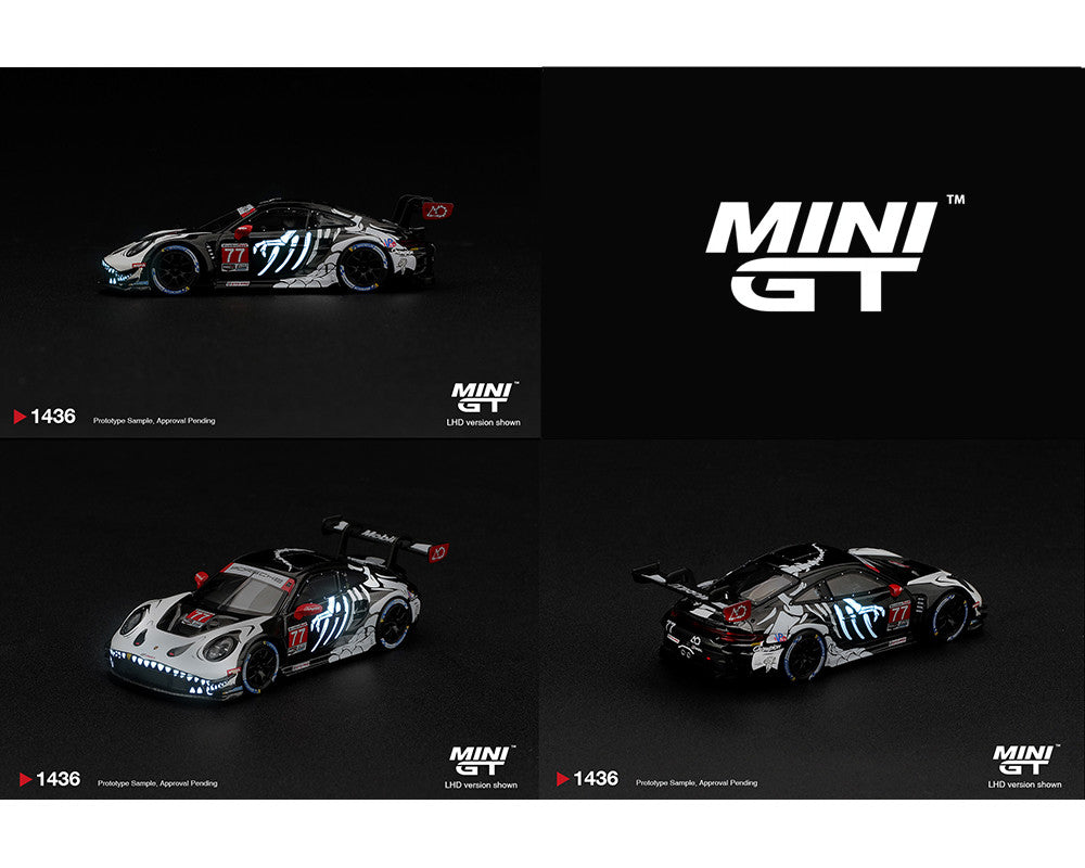 Pre-Order | 1:64 Mini GT #1436 Porsche 911 GT3 R (992) #77 AO Racing “Skeleton Rexy” 2026 IMSA Petit Le Mans – (Glow in the Dark) Limited Edition MGT01436
