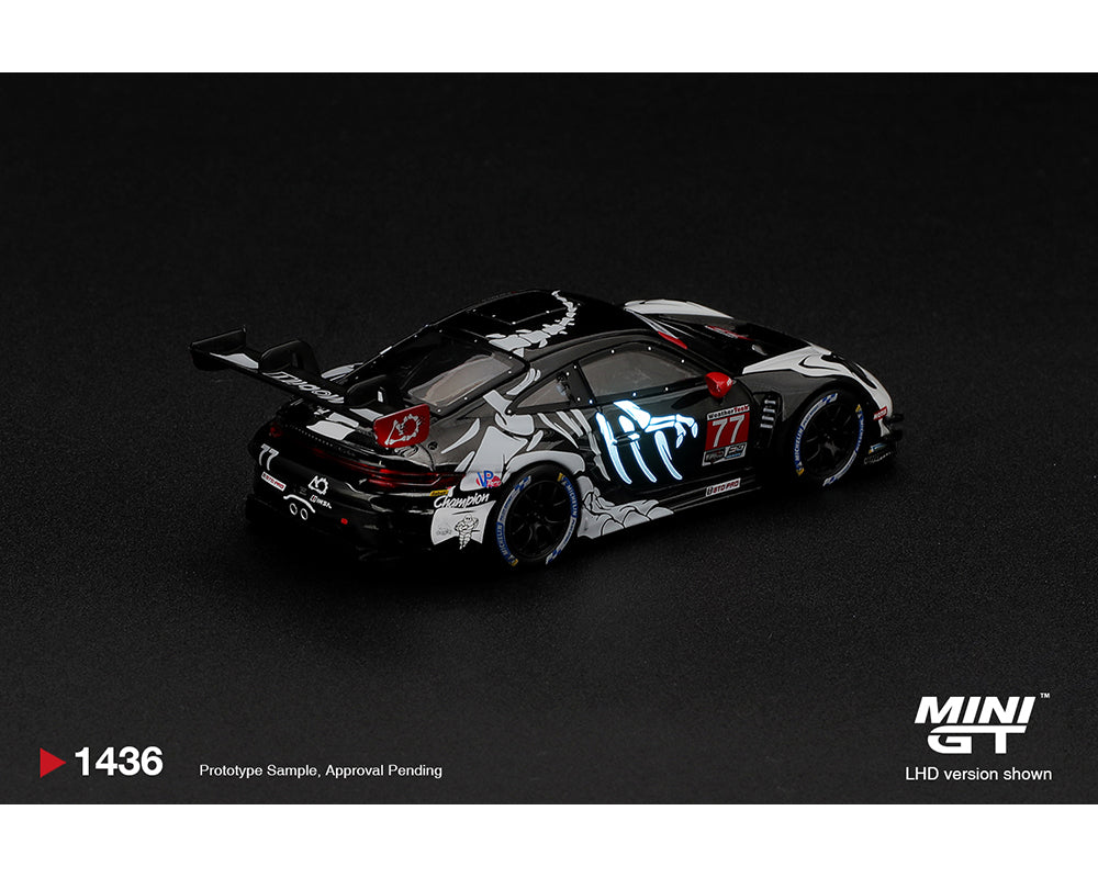 Pre-Order | 1:64 Mini GT #1436 Porsche 911 GT3 R (992) #77 AO Racing “Skeleton Rexy” 2026 IMSA Petit Le Mans – (Glow in the Dark) Limited Edition MGT01436