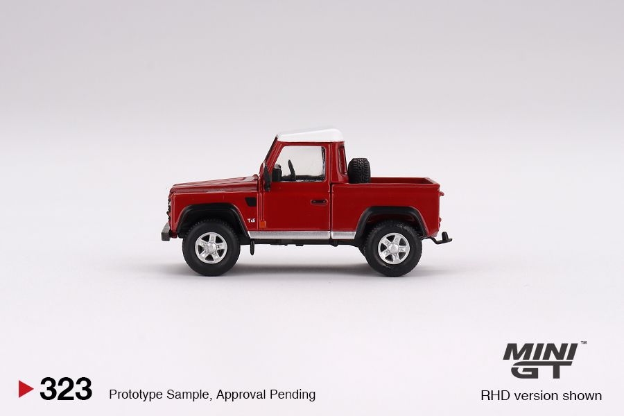 1:64 Mini GT #323 Land Rover Defender 90 Pickup – Masai Red Limited Edition mgt00323