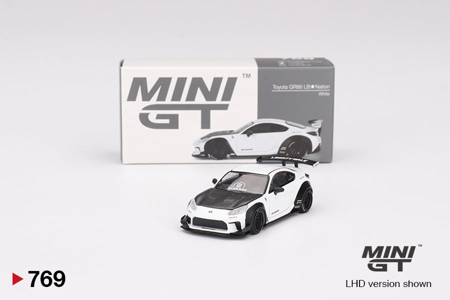 1/64 Mini GT #769 Toyota GR86 LB Nation White Limited Edition MGT00769