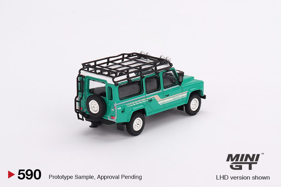 1:64 Mini GT #590 Land Rover Defender 110 Station Wagon – Trident Green Limited Edition mgt00590