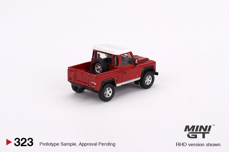 1:64 Mini GT #323 Land Rover Defender 90 Pickup – Masai Red Limited Edition mgt00323