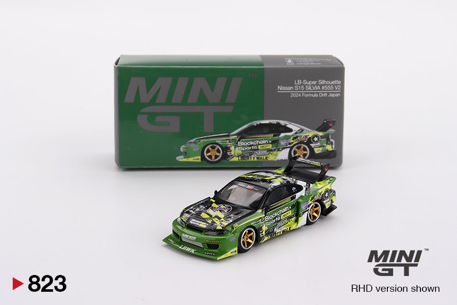 1:64 Mini GT #823 Nissan LB-Super Silhouette S15 SILVIA #555 V2 2024 Green Formula Drift Japan MGT00823
