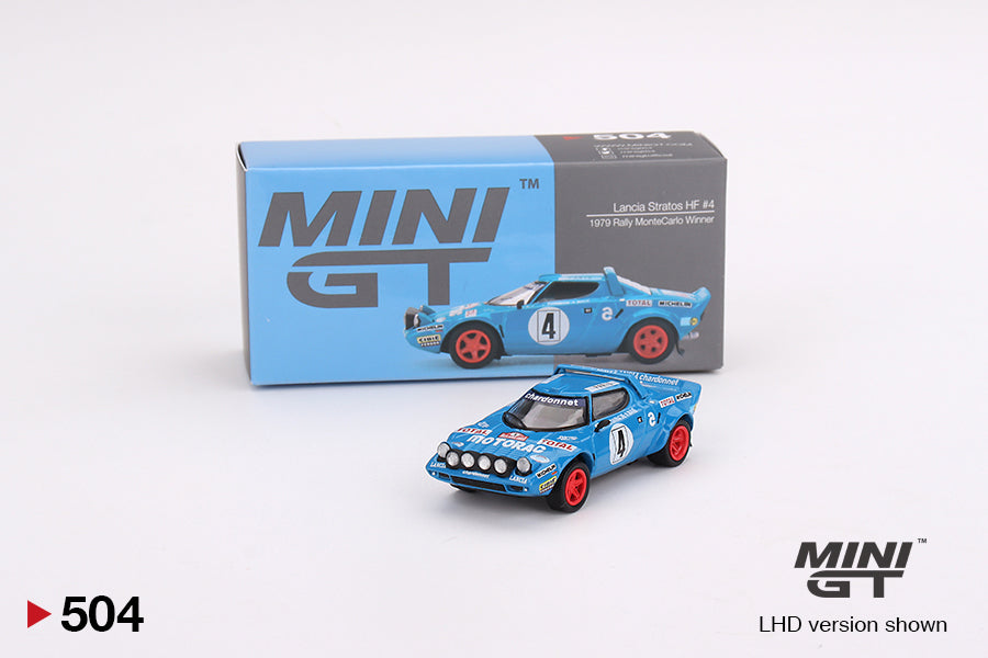 1:64 Mini GT #504 Lancia Stratos HF 1979 Rally MonteCarlo Winner #4 Blue Limited Edition MGT00504
