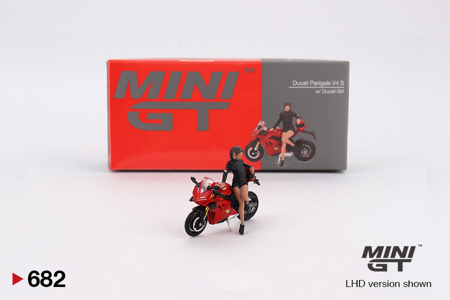 1/64 Mini GT #682 Ducati Panigale V4 S w/ Ducati Girl Figure Limited Edition mgt00682