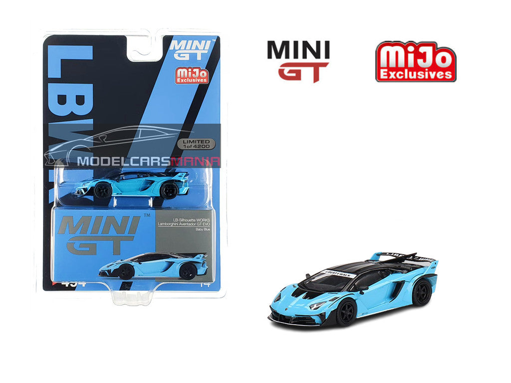 1:64 Mini GT #494 Lamborghini LB-Silhouette WORKS Aventador GT EVO Baby Blue Limited Edition mgt00494