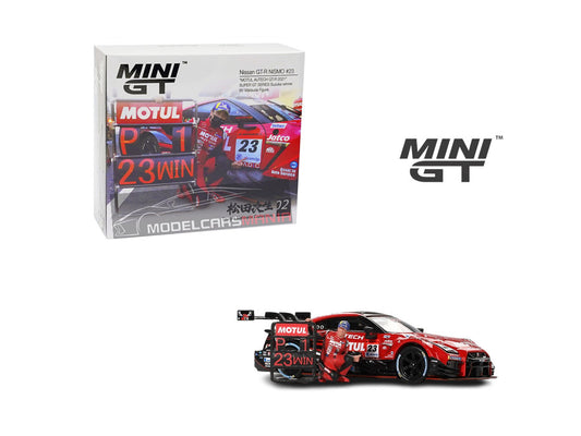 1:64 Mini GT #875 Nissan GT-R NISMO #23 “MOTUL AUTECH GT-R 2021” SUPER GT SERIES Suzuka winner W/ Matsuda Figure Limited Edition mgt00875