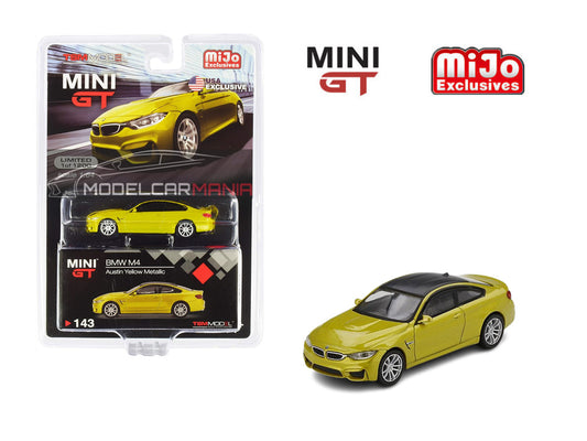 1/64 Mini GT #143 BMW M4 (F82) Austin Yellow Metallic Limited Edition mgt00143