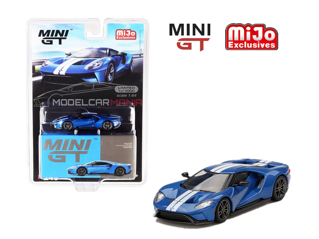 1:64 Mini GT #249 Ford GT Liquid Blue With White Racing Stripes Limited Edition MGT00249