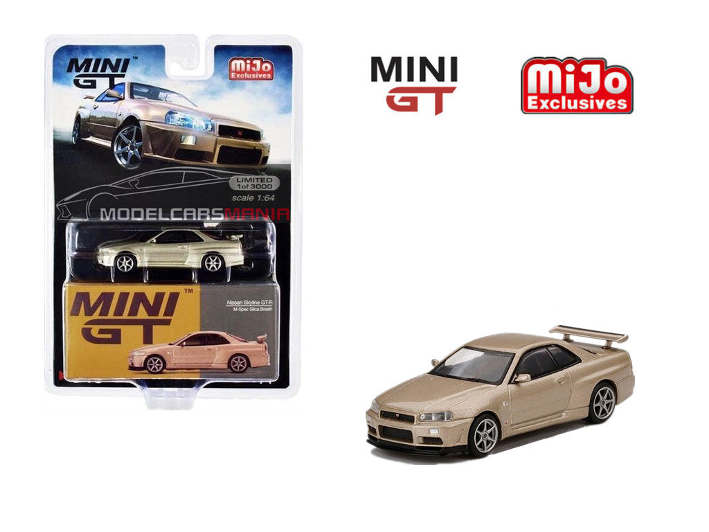 1:64 Mini GT#348 Nissan Skyline GT-R R34 M Spec Silica Breath Bronz Limited Edition mgt00348