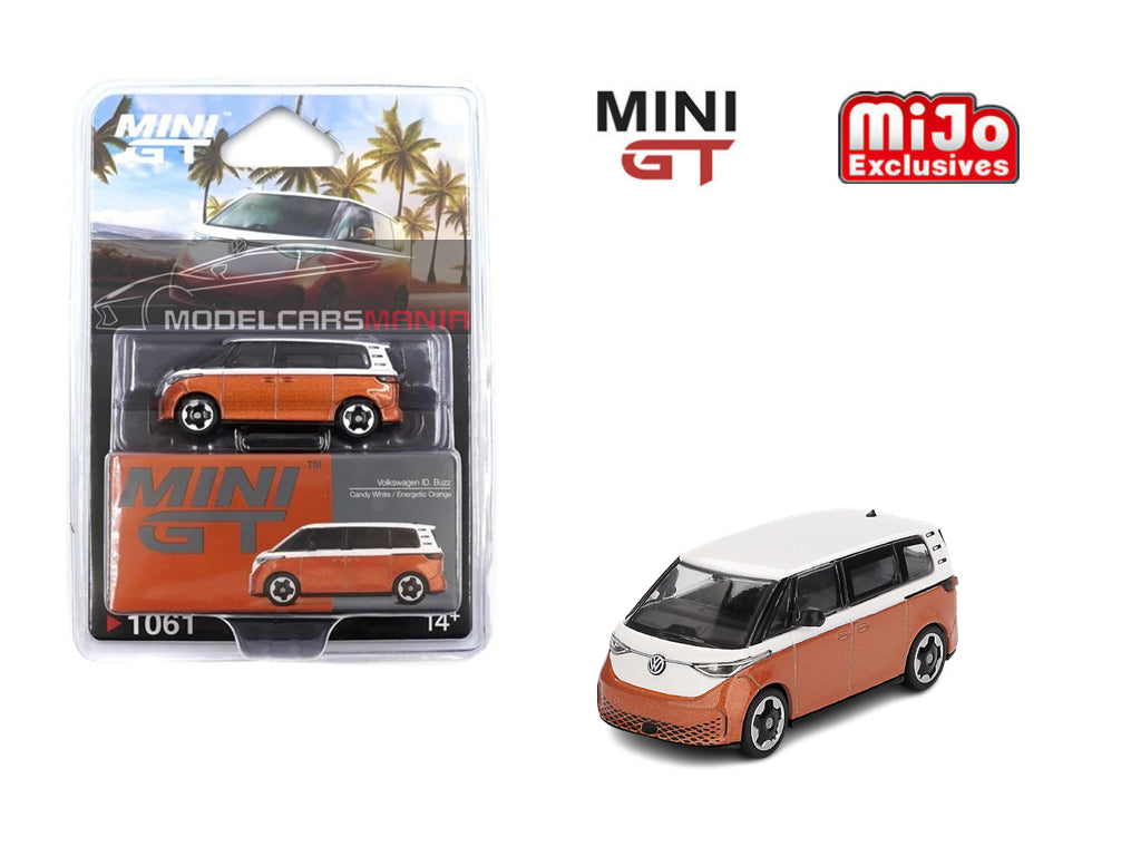 1:64 Mini GT #1061 Volkswagen ID.Buzz Candy White / Energetic Orange Limited Edition mgt01061