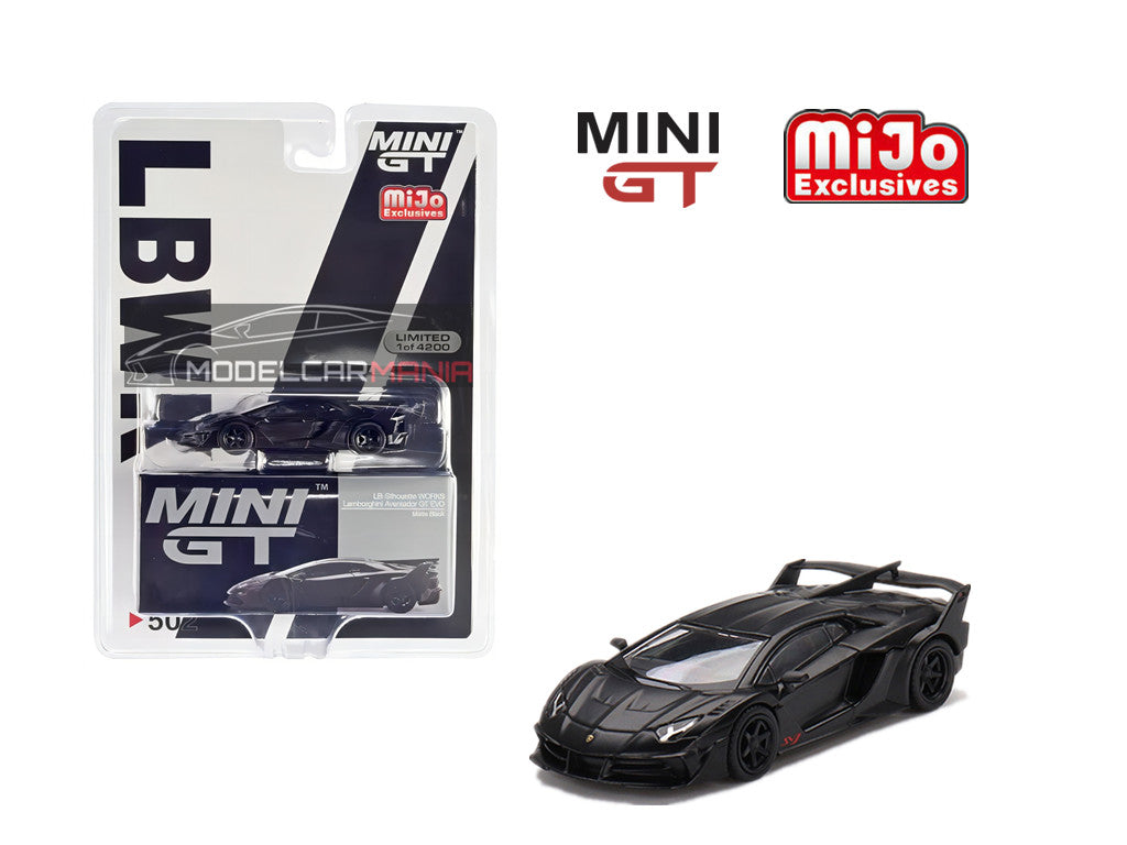 1:64 Mini GT #502 Lamborghini LB-Silhouette WORKS Aventador GT EVO Matte Black Limited Edition mgt00502